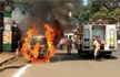 Omni van catches fire, triggers panic in heart of Belagavi city